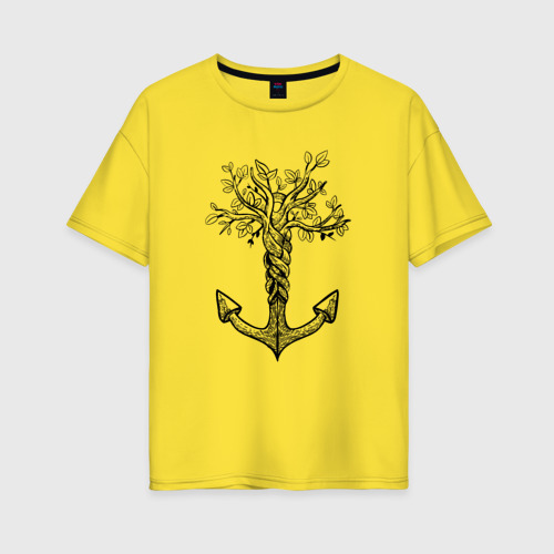 Женская футболка хлопок Oversize с принтом Славянский якорь в виде дерева, вид спереди #2