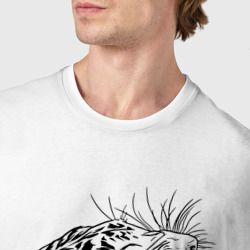 Футболка с принтом Чёрно белый рисунок тигра для мужчины, вид на модели спереди №4. Цвет основы: белый