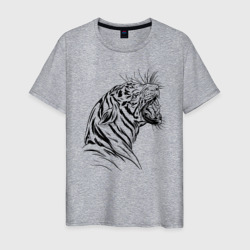 Мужская футболка хлопок Чёрно белый рисунок тигра