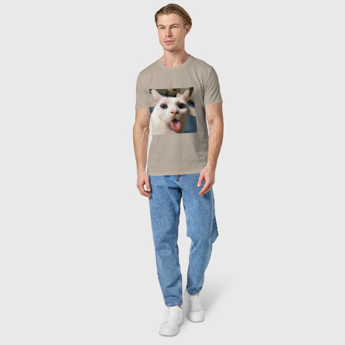 Мужская футболка хлопок Мем про кота, цвет миндальный - фото 5
