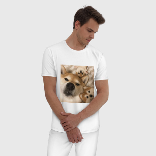 Мужская пижама хлопок Мем про собак, цвет белый - фото 3