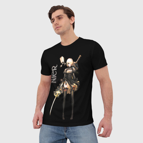 Мужская футболка 3D с принтом Nier Automata / 2B, фото на моделе #1