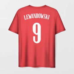 Футболка с принтом Lewandowski Poland 9 для мужчины, вид сзади №1. Цвет основы: белый