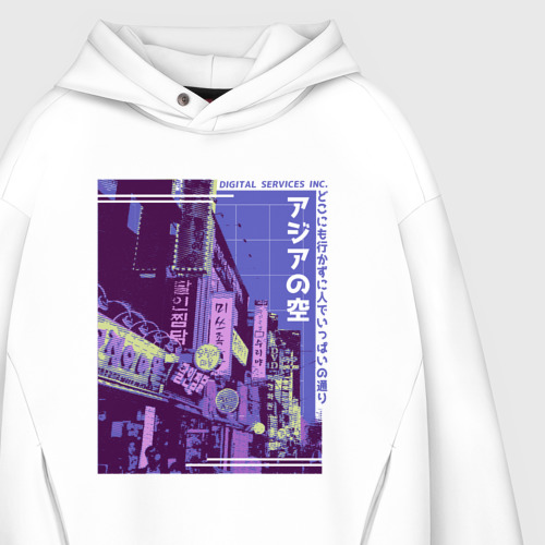 Мужское худи Oversize хлопок Neon Asian Street Vaporwave, цвет белый - фото 4