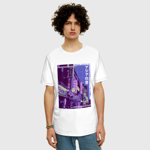 Мужская футболка хлопок Oversize Neon Asian Street Vaporwave, цвет белый - фото 3