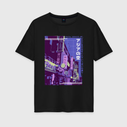 Женская футболка хлопок Oversize Neon Asian Street Vaporwave