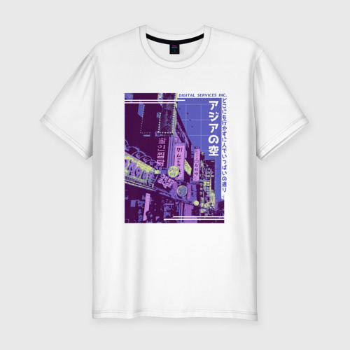 Мужская футболка хлопок Slim Neon Asian Street Vaporwave, цвет белый