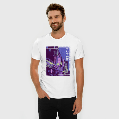 Мужская футболка хлопок Slim Neon Asian Street Vaporwave, цвет белый - фото 3