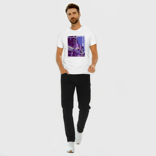 Мужская футболка хлопок Slim Neon Asian Street Vaporwave, цвет белый - фото 5
