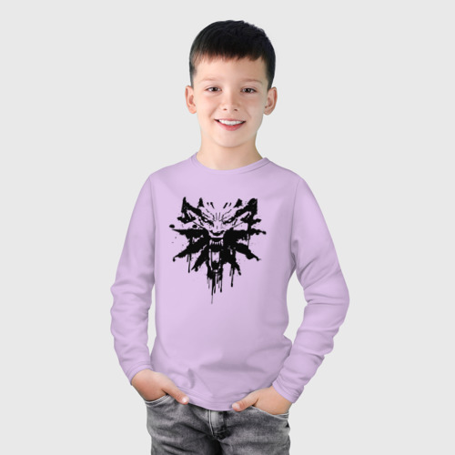 Детский лонгслив хлопок с принтом The Witcher подтеки лого, фото на моделе #1
