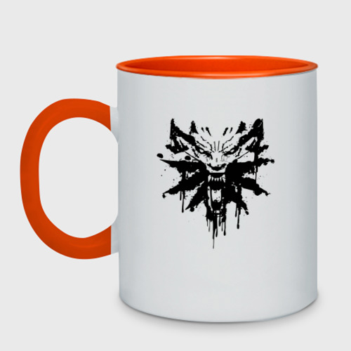 Кружка двухцветная The Witcher подтеки лого, цвет белый + оранжевый