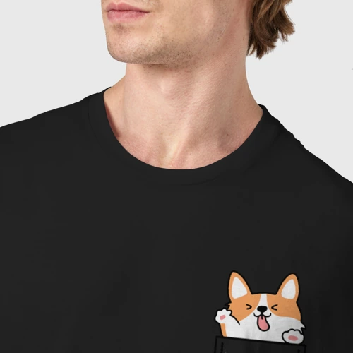 Мужская футболка хлопок с принтом Корги в кармашке, фото #4