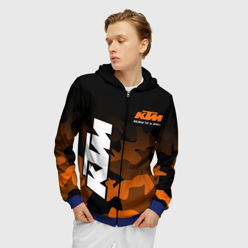 Мужская толстовка 3D на молнии с принтом KTM MOTORCYCLES / КТМ МОТОЦИКЛ, фото на моделе #1