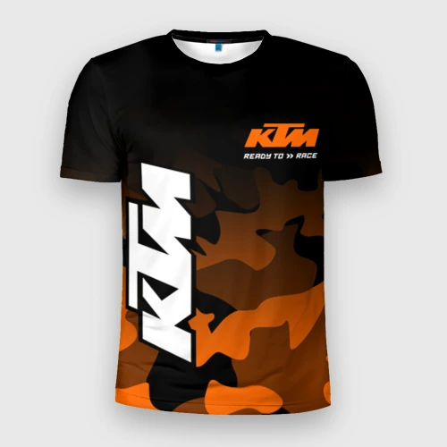 Мужская футболка 3D Slim с принтом KTM MOTORCYCLES / КТМ МОТОЦИКЛ, вид спереди #2