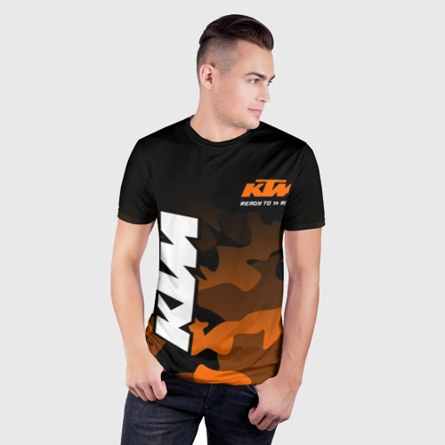 Мужская футболка 3D Slim с принтом KTM MOTORCYCLES / КТМ МОТОЦИКЛ, фото на моделе #1
