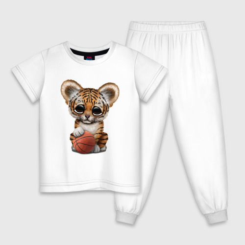 Детская пижама хлопок Тигр - Баскетбол, цвет белый