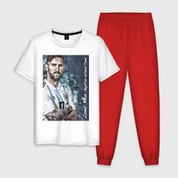 Мужская пижама с белой футболкой хлопок Lionel Messi