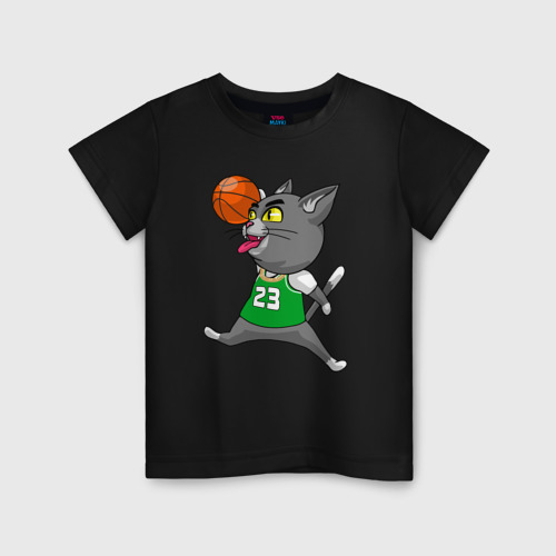 Детская футболка хлопок Basket jump-cat, цвет черный