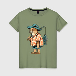 Женская футболка хлопок Кот рыбак
