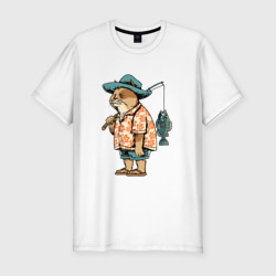 Кот рыбак – Мужская футболка хлопок Slim с принтом купить