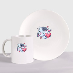 Набор: тарелка + кружка Котик с сердечком 