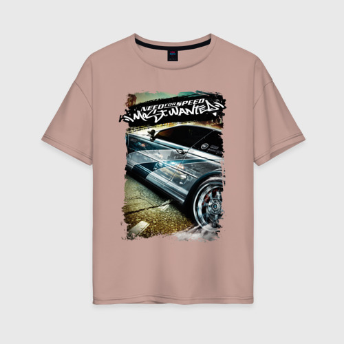 Женская футболка хлопок Oversize Need for Speed Most Wanted, цвет пыльно-розовый