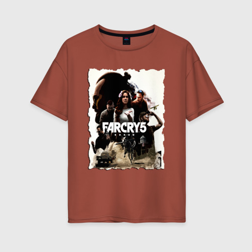 Женская футболка хлопок Oversize Farcry game, цвет кирпичный