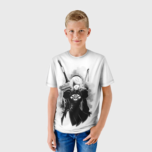 Детская футболка 3D с принтом 2B | Nier Automata, фото на моделе #1