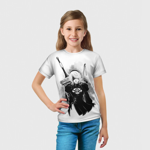 Детская футболка 3D с принтом 2B | Nier Automata, вид сбоку #3