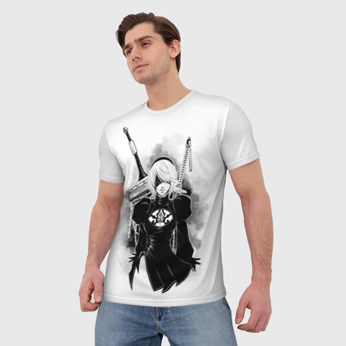 Мужская футболка 3D с принтом 2B | Nier Automata, фото на моделе #1