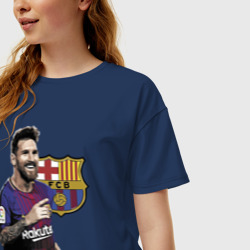 Женская футболка хлопок Oversize Lionel Messi Barcelona Argentina - фото 2