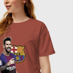 Женская футболка хлопок Oversize Lionel Messi Barcelona Argentina - фото 2