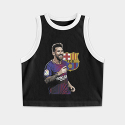 Женская укороченная майка-топ хлопок Lionel Messi Barcelona Argentina