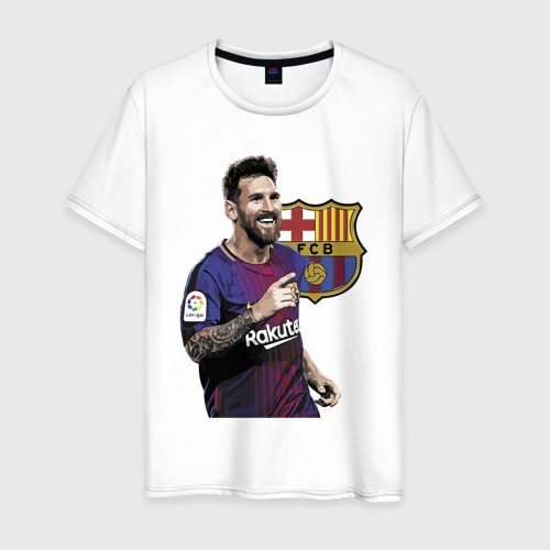 Мужская футболка из хлопка с принтом Lionel Messi Barcelona Argentina, вид спереди №1