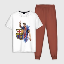 Мужская пижама с белой футболкой хлопок Lionel Messi Barcelona Argentina!