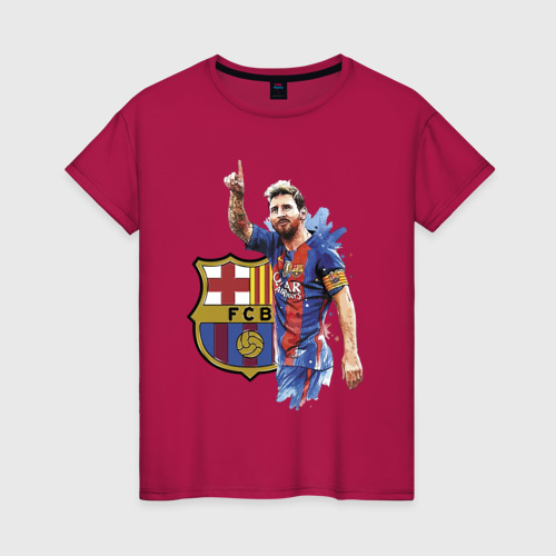 Женская футболка хлопок Lionel Messi Barcelona Argentina!, цвет маджента