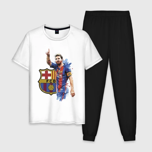 Мужская пижама с белой футболкой хлопок Lionel Messi Barcelona Argentina!