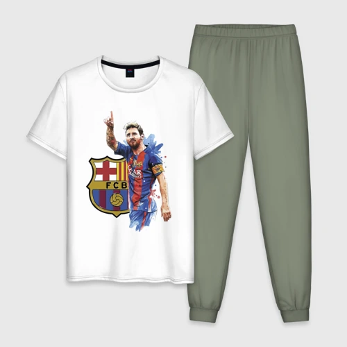 Мужская пижама с белой футболкой хлопок Lionel Messi Barcelona Argentina!