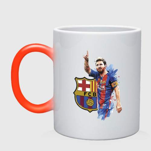 Кружка хамелеон Lionel Messi Barcelona Argentina!, цвет белый + красный