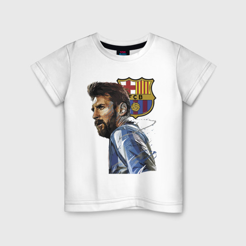 Детская футболка из хлопка с принтом Lionel Messi Barcelona Argentina Striker, вид спереди №1