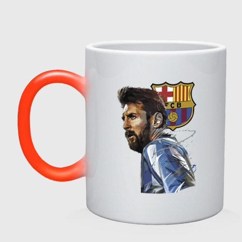 Кружка хамелеон Lionel Messi Barcelona Argentina Striker, цвет белый + красный