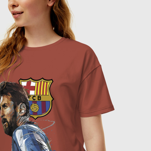 Женская футболка хлопок Oversize Lionel Messi Barcelona Argentina Striker, цвет кирпичный - фото 3