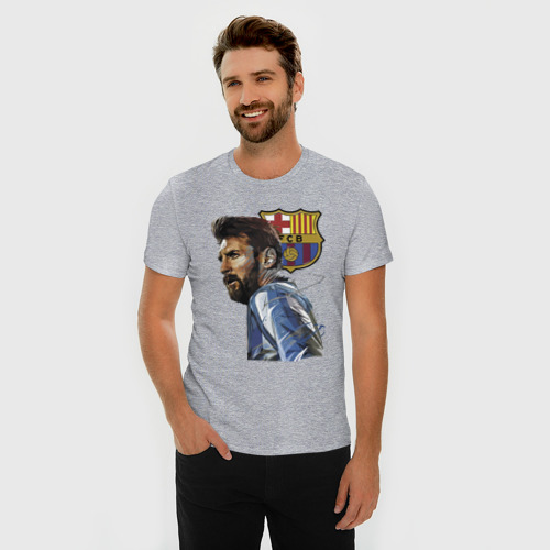 Мужская футболка хлопок Slim Lionel Messi Barcelona Argentina Striker, цвет меланж - фото 3