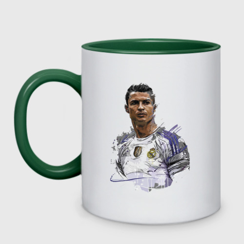 Кружка двухцветная Cristiano Ronaldo Manchester United Portugal, цвет белый + зеленый