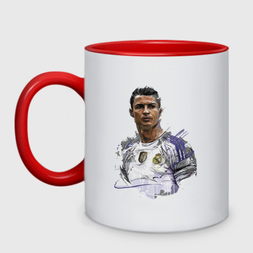 Кружка двухцветная Cristiano Ronaldo Manchester United Portugal, цвет белый + красный