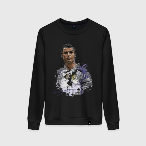 Женский свитшот хлопок с принтом Cristiano Ronaldo / Manchester United / Portugal, вид спереди #2