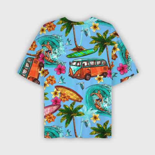 Мужская футболка oversize 3D Пальмы, волны, серфинг, цвет 3D печать - фото 2
