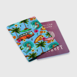 Обложка для паспорта матовая кожа Пальмы, волны, серфинг - фото 2