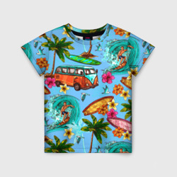 Детская футболка 3D Пальмы, волны, серфинг