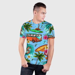 Мужская футболка 3D Slim Пальмы, волны, серфинг - фото 2